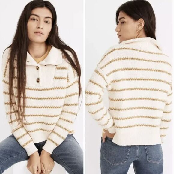 NEW Madewell Canby Button Mockneck Sweater‎ in Stripe, XS - Picture 1 of 16